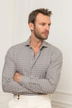 Brown And Grey Vichy Shirt - Made In Italy|Pini Parma Store