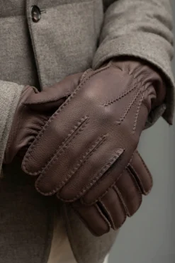 Brown Cashmere Lined Deerskin Leather Gloves - Made In Italy|Pini Parma Best
