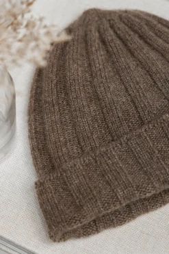 Brown Cashmere Rib Knit Beanie - Made In Italy|Pini Parma Flash Sale