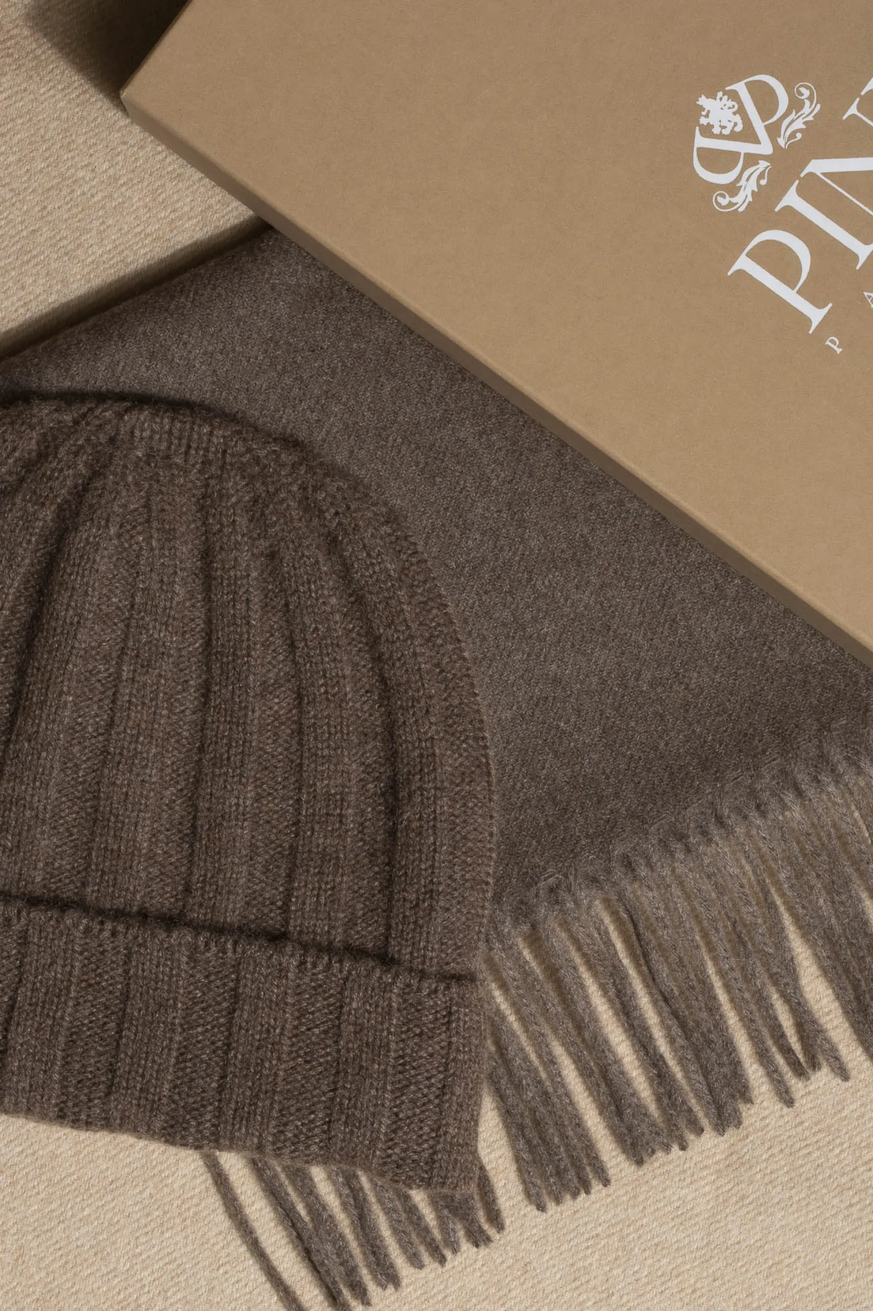 Brown Cashmere Rib Knit Beanie - Made In Italy|Pini Parma Flash Sale