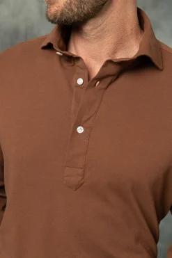 Brown Popover Polo Shirt - Made In Italy|Pini Parma Cheap