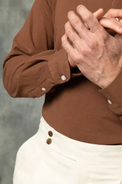 Brown Popover Polo Shirt - Made In Italy|Pini Parma Cheap