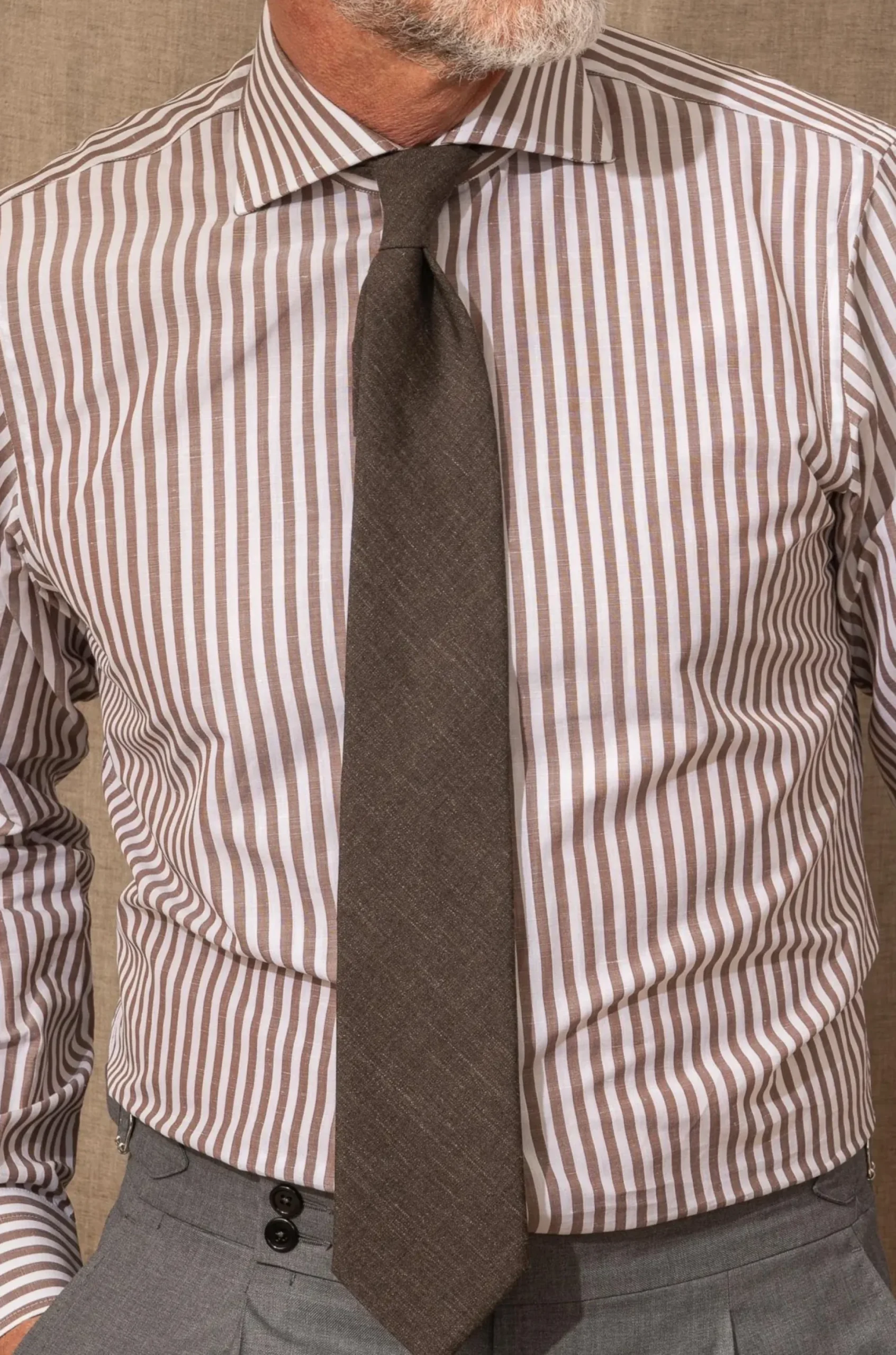 Brown Striped Shirt- Made In Italy|Pini Parma Store