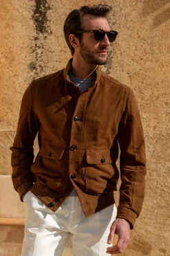 Brown Suede Bomber Jacket – Made In Italy|Pini Parma Best