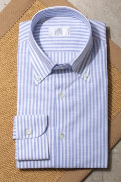Button Down Light Blue Striped Shirt "Sartoriale Collection"- Made In Italy|Pini Parma Best Sale