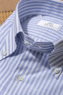 Button Down Light Blue Striped Shirt "Sartoriale Collection"- Made In Italy|Pini Parma Best Sale