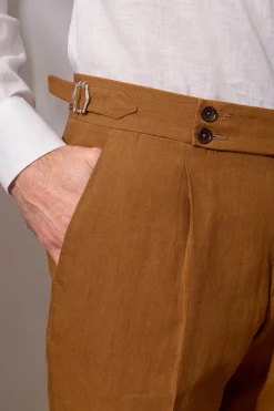 Curry Linen Trousers "Soragna Capsule Collection" - Made In Italy|Pini Parma Sale