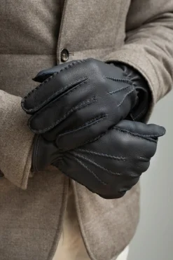 Dark Blue Cashmere Lined Deerskin Leather Gloves - Made In Italy|Pini Parma New