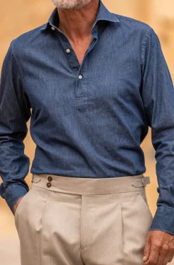 Denim Popover Shirt - Made In Italy|Pini Parma Hot
