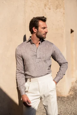 Desert Linen Popover Shirt - Made In Italy|Pini Parma Shop