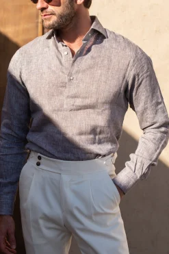 Desert Linen Popover Shirt - Made In Italy|Pini Parma Shop