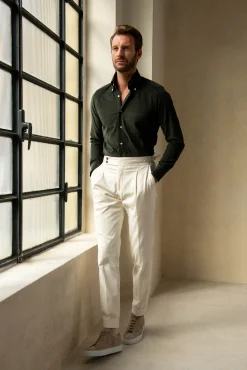 Green Button Down Velvet Effect Shirt - Made In Italy|Pini Parma Discount