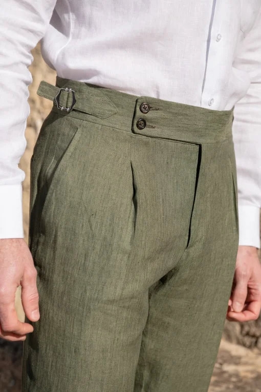 Green Linen Trousers "Soragna Capsule Collection" - Made In Italy|Pini Parma Outlet