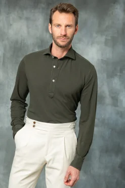 Green Popover Polo Shirt - Made In Italy|Pini Parma Flash Sale