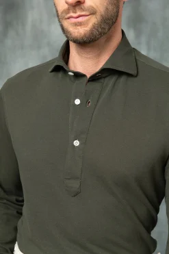 Green Popover Polo Shirt - Made In Italy|Pini Parma Flash Sale