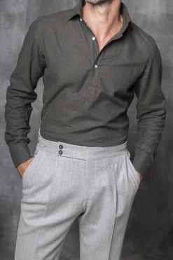 Green Popover Shirt - Flannel Touch - Made In Italy|Pini Parma Outlet