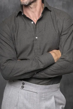 Green Popover Shirt - Flannel Touch - Made In Italy|Pini Parma Outlet