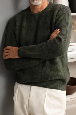 Green Ribbed Crew Neck – Made In Italy|Pini Parma Best Sale
