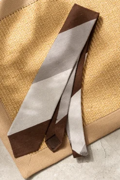 Grey And Brown Shantung Tie - Hand Made In Italy|Pini Parma Hot