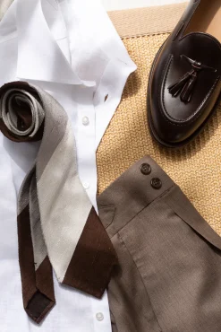 Grey And Brown Shantung Tie - Hand Made In Italy|Pini Parma Hot
