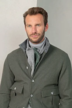 Grey And Green Reversible Herringbone Scarf - Made In Italy|Pini Parma Best Sale
