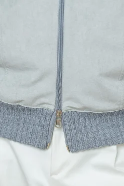 Grey And Light Grey Cardigan - Alcantara & Wool - Made In Italy|Pini Parma Hot