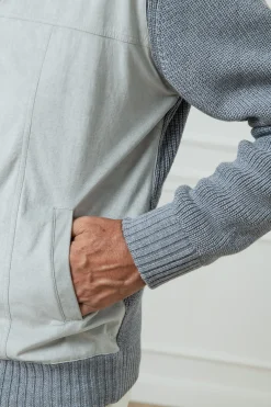 Grey And Light Grey Cardigan - Alcantara & Wool - Made In Italy|Pini Parma Hot