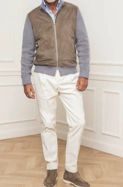 Grey And Taupe Cardigan - Alcantara & Wool - Made In Italy|Pini Parma Fashion