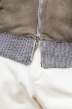 Grey And Taupe Cardigan - Alcantara & Wool - Made In Italy|Pini Parma Fashion