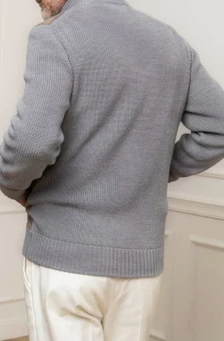 Grey And Taupe Cardigan - Alcantara & Wool - Made In Italy|Pini Parma Fashion