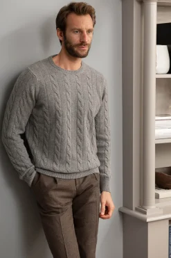 Grey Cable Knit Sweater – Made In Italy|Pini Parma Hot
