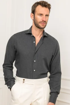Grey Cashmere And Cotton Shirt - Made In Italy|Pini Parma Hot