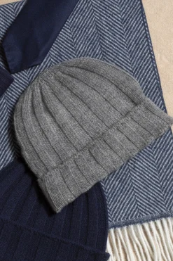 Grey Cashmere Rib Knit Beanie - Made In Italy|Pini Parma New