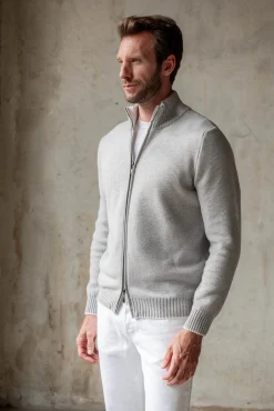 Grey Honeycomb Cashmere Blend Full Zip – Made In Italy|Pini Parma Discount