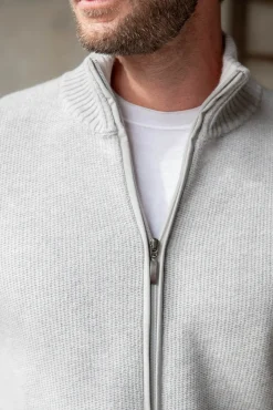 Grey Honeycomb Cashmere Blend Full Zip – Made In Italy|Pini Parma Discount