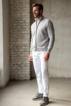 Grey Honeycomb Cashmere Blend Full Zip – Made In Italy|Pini Parma Discount