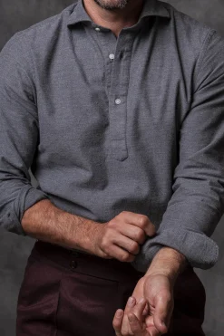Grey Popover Shirt - Flannel Touch - Made In Italy|Pini Parma Cheap