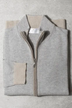 Ice And Taupe Full Zip Cardigan – Made In Italy|Pini Parma Sale