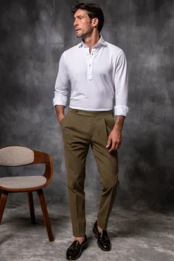 Kaki Cotton Biella Trousers - Made In Italy|Pini Parma Flash Sale