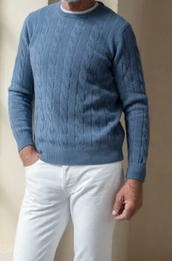 Light Blue Cable Knit Sweater – Made In Italy|Pini Parma Fashion