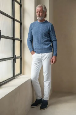 Light Blue Cable Knit Sweater – Made In Italy|Pini Parma Fashion