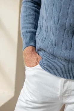 Light Blue Cable Knit Sweater – Made In Italy|Pini Parma Fashion
