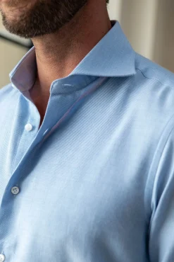 Light Blue Cashmere And Cotton Shirt - Made In Italy|Pini Parma Sale