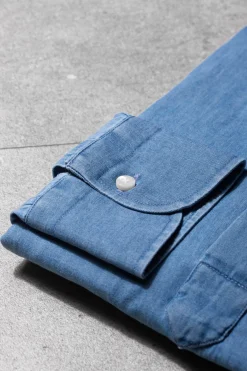 Light Blue Denim Popover Shirt - Made In Italy|Pini Parma Outlet