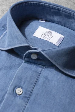 Light Blue Denim Popover Shirt - Made In Italy|Pini Parma Outlet