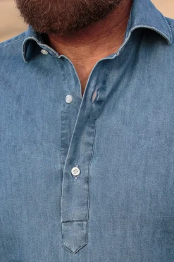 Light Blue Denim Popover Shirt - Made In Italy|Pini Parma Outlet