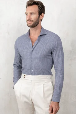 Light Blue Houndstooth Shirt - Made In Italy|Pini Parma Store