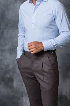 Light Blue Striped Popover Shirt - Made In Italy|Pini Parma Best