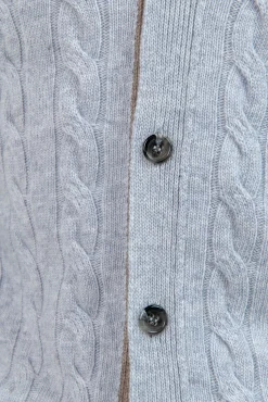 Light Grey Cable Knit Cashmere Blend Cardigan – Made In Italy|Pini Parma Store