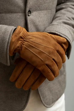 Nocciola Cashmere Lined Suede Gloves - Made In Italy|Pini Parma Sale